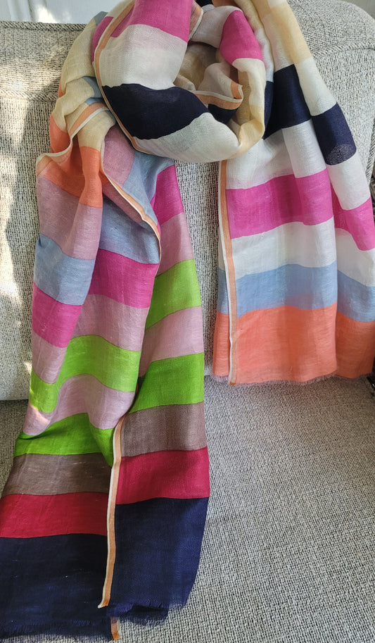 Pure Linen Multi Color Shawl
