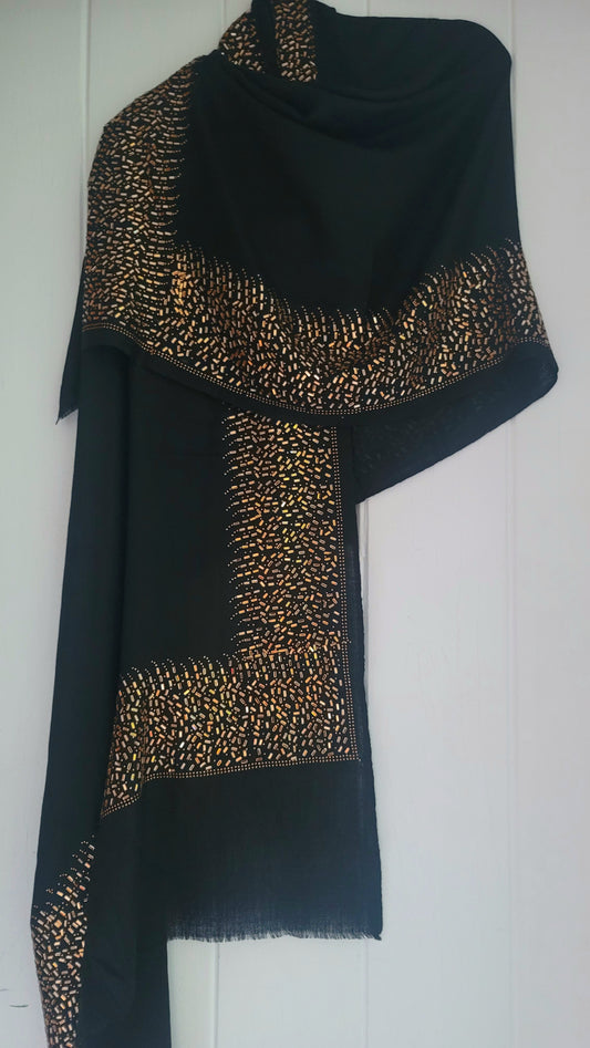 Black shawl with gold mirror work detail