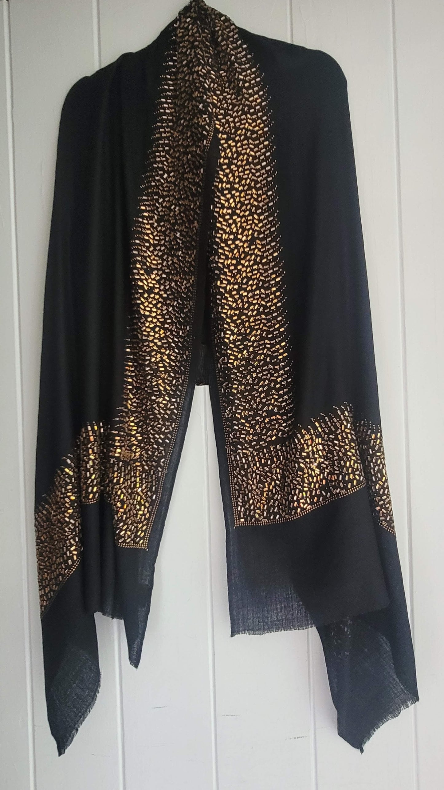 Black shawl with gold mirror work detail