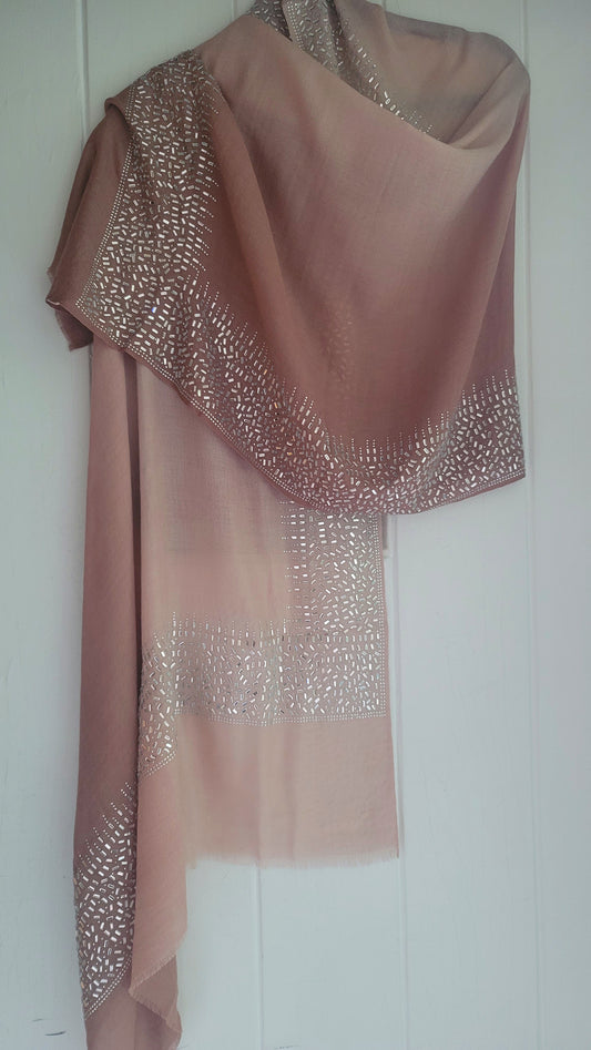 Blush Shawl With Mirror Work Detail